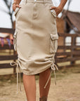 Rosy Brown Drawstring Denim Cargo Skirt