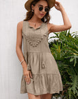 Gray Tassel Tie Lace Trim Sleeveless Dress