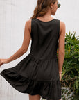 Black Tassel Tie Lace Trim Sleeveless Dress