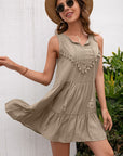 Gray Tassel Tie Lace Trim Sleeveless Dress