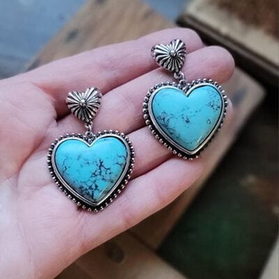 Dim Gray Artificial Turquoise Alloy Heart Dangle Earrings