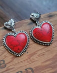 Dim Gray Artificial Turquoise Alloy Heart Dangle Earrings