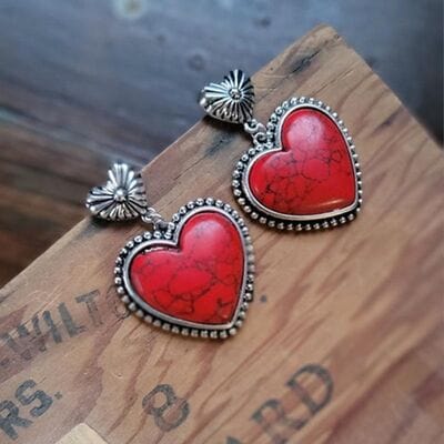 Dim Gray Artificial Turquoise Alloy Heart Dangle Earrings