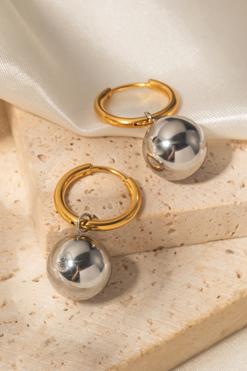 Tan 18K Gold-Plated Copper Ball Drop Earrings