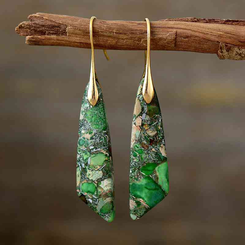 Dark Olive Green Gold-Plated Copper Dangle Earrings