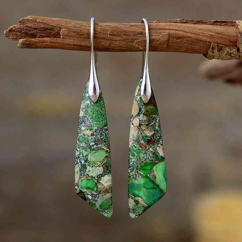 Dark Olive Green Gold-Plated Copper Dangle Earrings