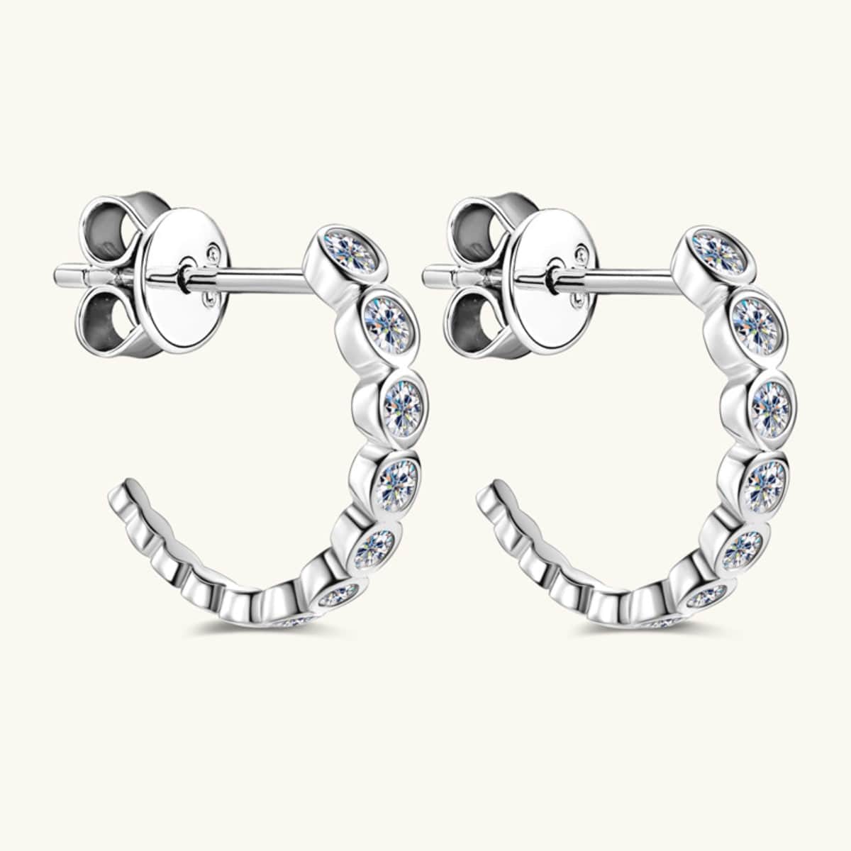 White Smoke Inlaid Moissanite 925 Sterling Silver C-Hoop Earrings