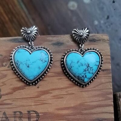 Dim Gray Artificial Turquoise Alloy Heart Dangle Earrings