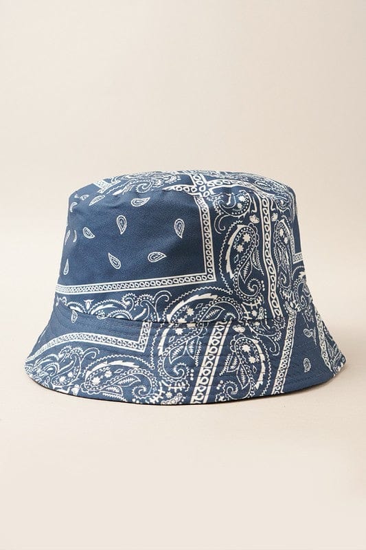 Antique White Paisley Pattern Reversible Safari Bucket Hat