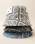 Antique White Paisley Pattern Reversible Safari Bucket Hat