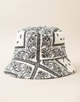 Antique White Paisley Pattern Reversible Safari Bucket Hat