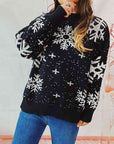 Dark Slate Gray Snowflake Pattern Dropped Shoulder Sweater