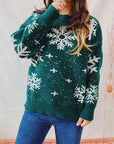 Light Gray Snowflake Pattern Dropped Shoulder Sweater