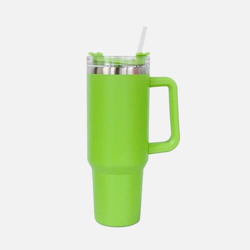 White Smoke Stainless Steel Tumbler with Handle and Straw