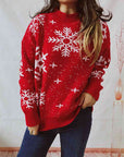 Gray Snowflake Pattern Dropped Shoulder Sweater