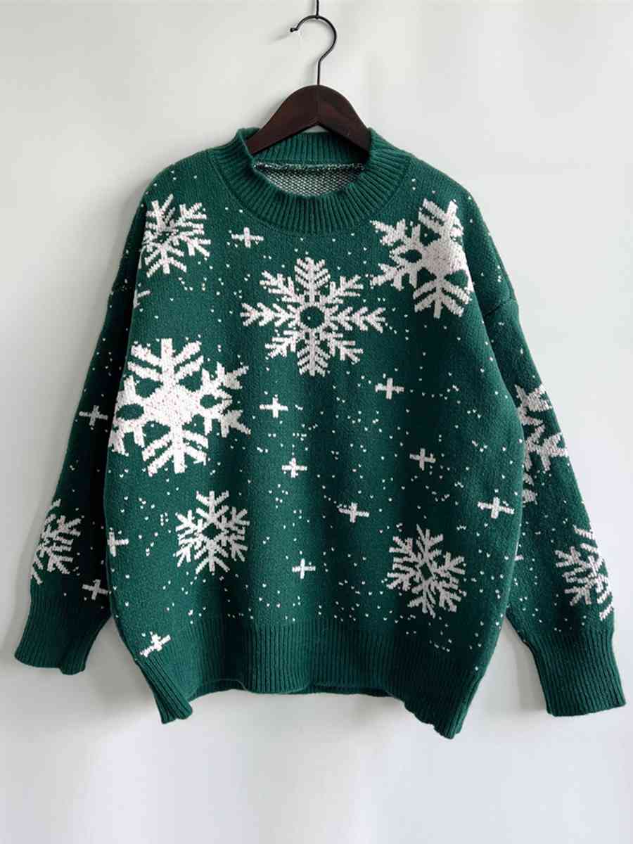 Light Gray Snowflake Pattern Dropped Shoulder Sweater