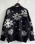 Black Snowflake Pattern Dropped Shoulder Sweater