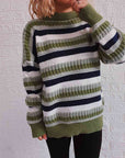 Dark Gray Striped Drop Shoulder Round Neck Sweater