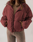 Saddle Brown Zip Up Collared Neck Long Sleeve Winter Coat