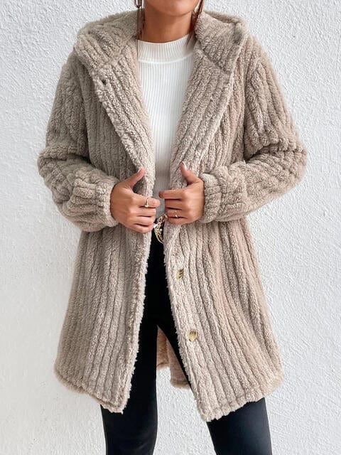 Light Gray Button Down Hooded Coat