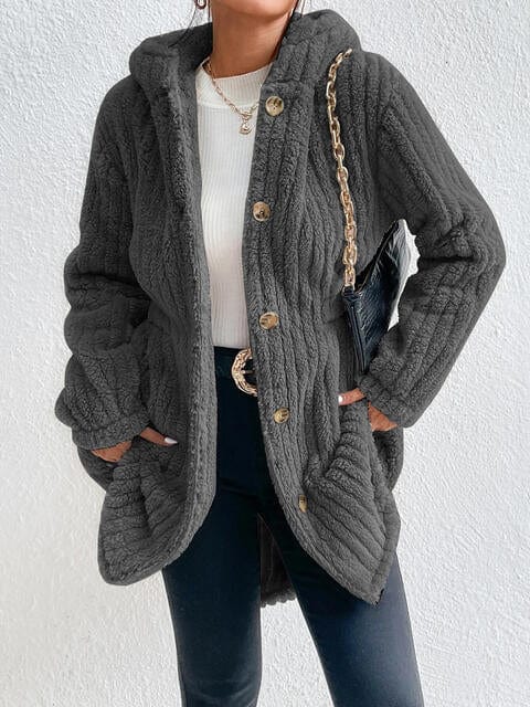 Light Gray Button Down Hooded Coat