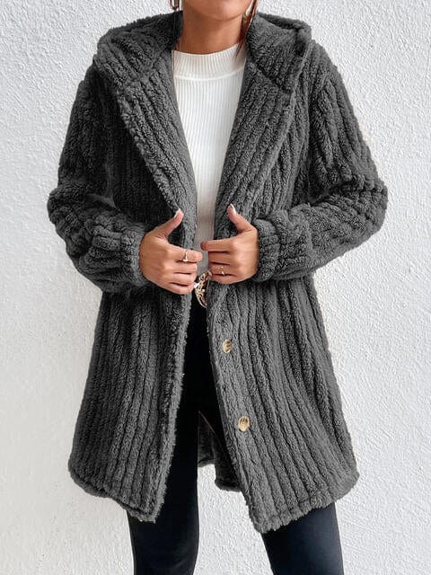 Light Gray Button Down Hooded Coat