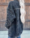 Light Slate Gray Studded Collared Neck Button Down Jacket