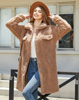 Rosy Brown Texture Button Up Dropped Shoulder Coat