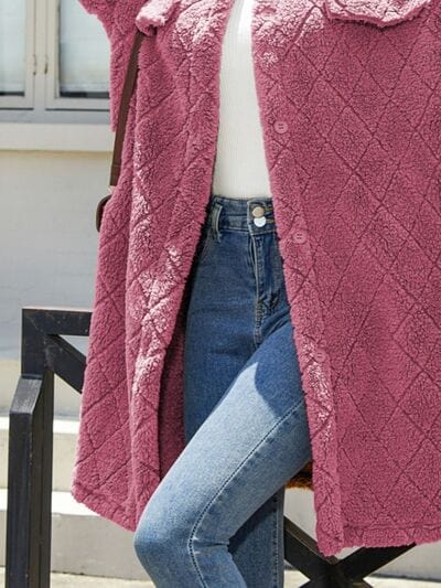 Maroon Texture Button Up Dropped Shoulder Coat