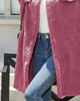 Maroon Texture Button Up Dropped Shoulder Coat