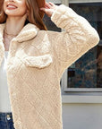 Tan Texture Button Up Dropped Shoulder Coat