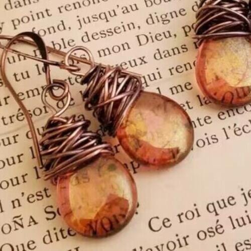 Tan Alloy Gemstone Drop Earrings