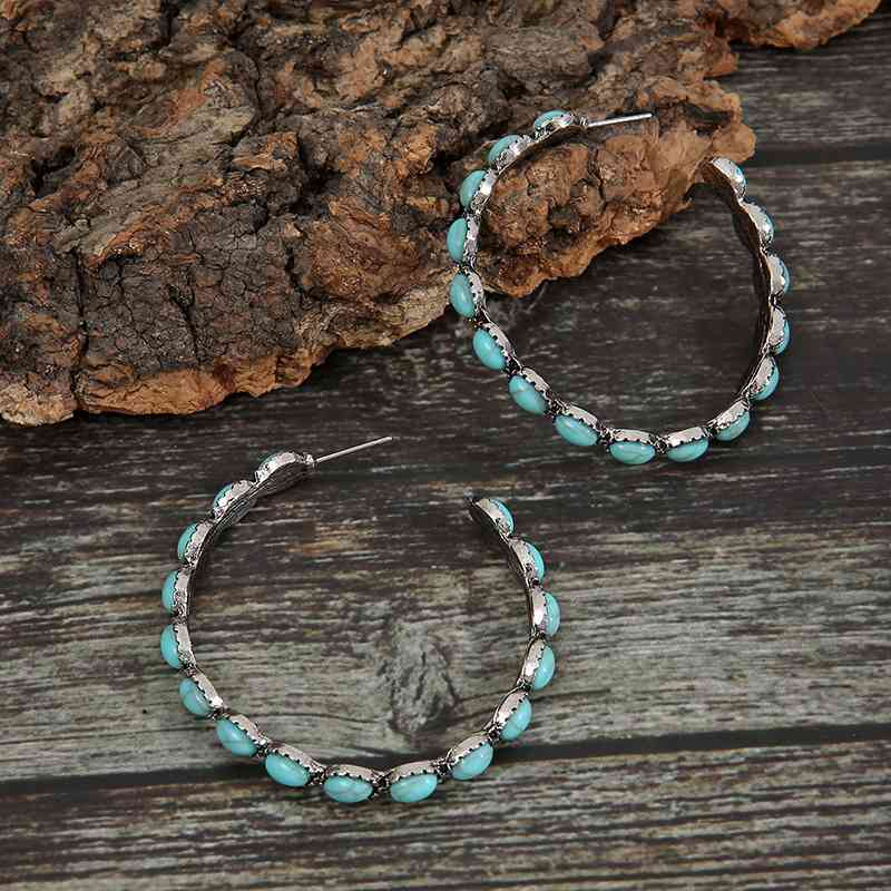 Dark Slate Gray Artificial Turquoise C-Hoop Earrings