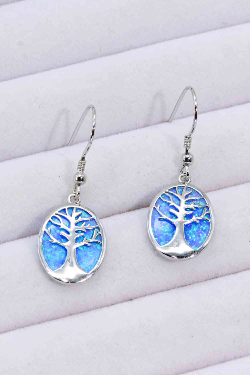 Light Gray Opal Blue Platinum-Plated Drop Earrings