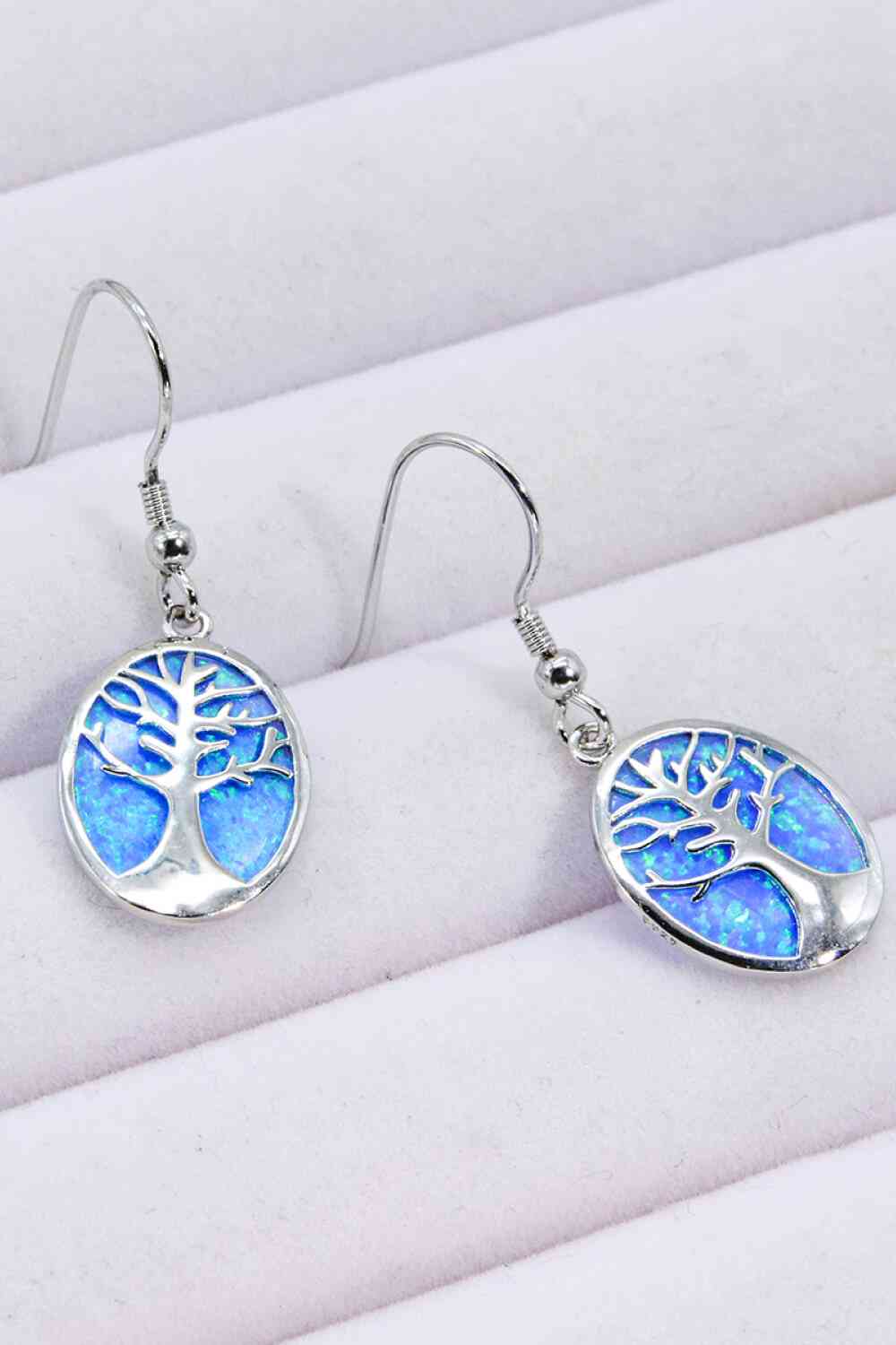 Light Gray Opal Blue Platinum-Plated Drop Earrings