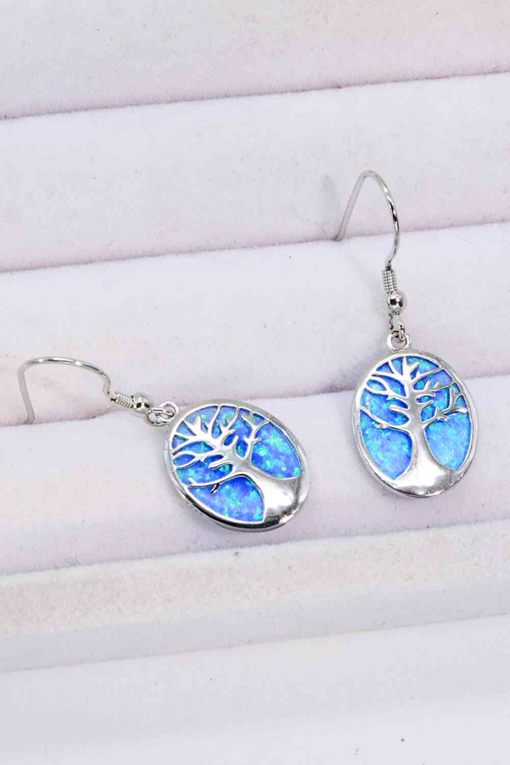 Light Gray Opal Blue Platinum-Plated Drop Earrings