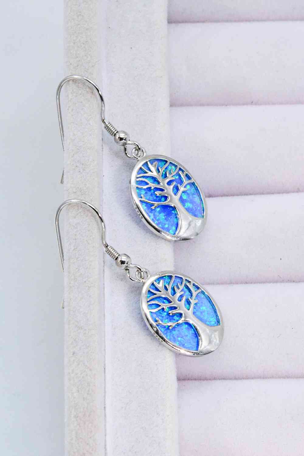 Light Gray Opal Blue Platinum-Plated Drop Earrings