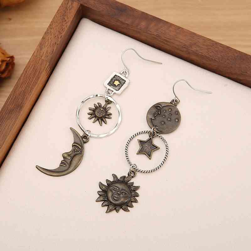 Antique White Star, Sun, and Moon Earrings