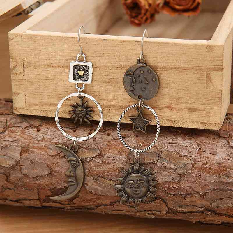 Rosy Brown Star, Sun, and Moon Earrings