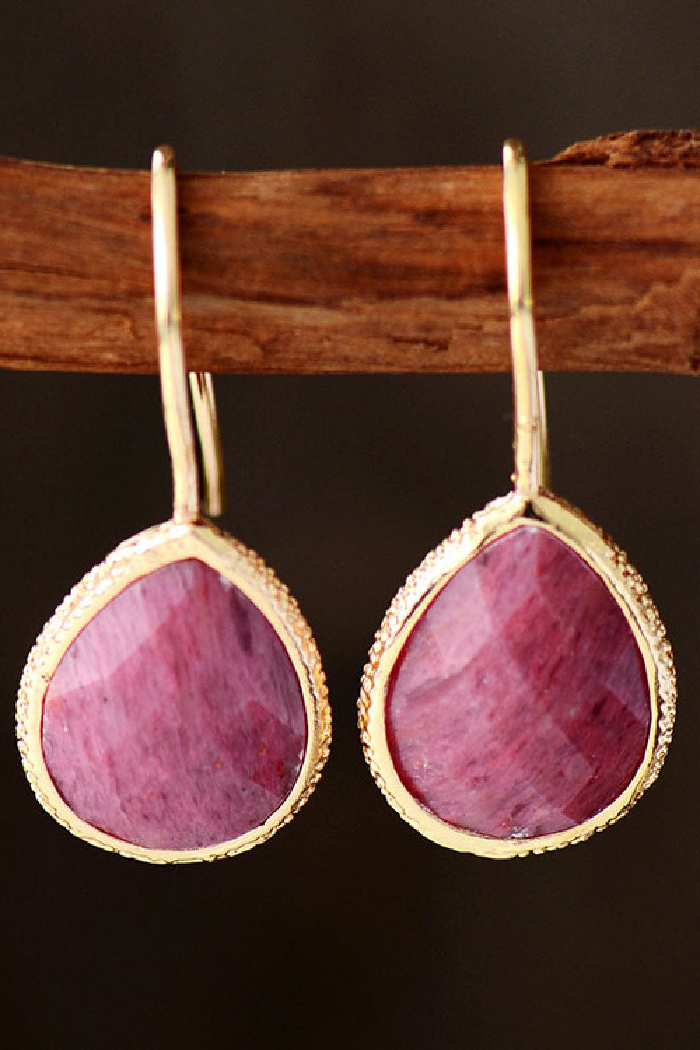 Rosy Brown Handmade Natural Stone Teardrop Earrings