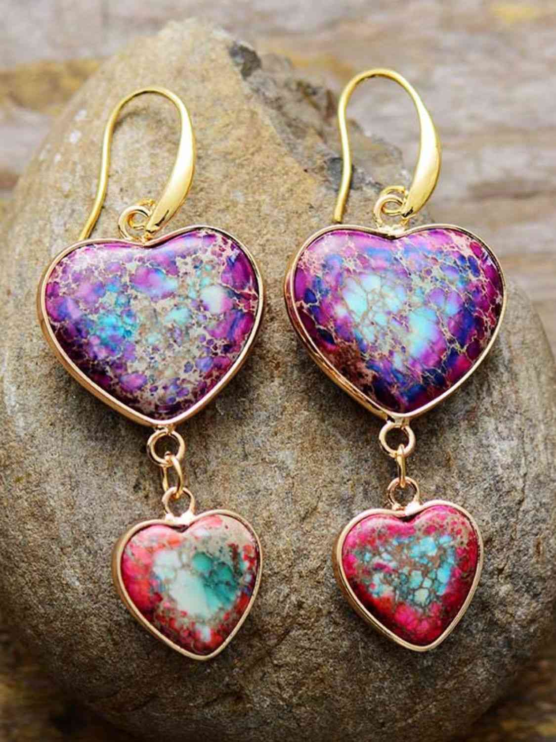 Rosy Brown Heart Shape Imperial Jasper Dangle Earrings