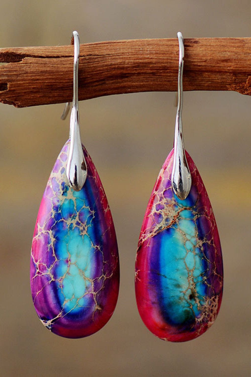 Dim Gray Handmade Teardrop Shape Natural Stone Dangle Earrings