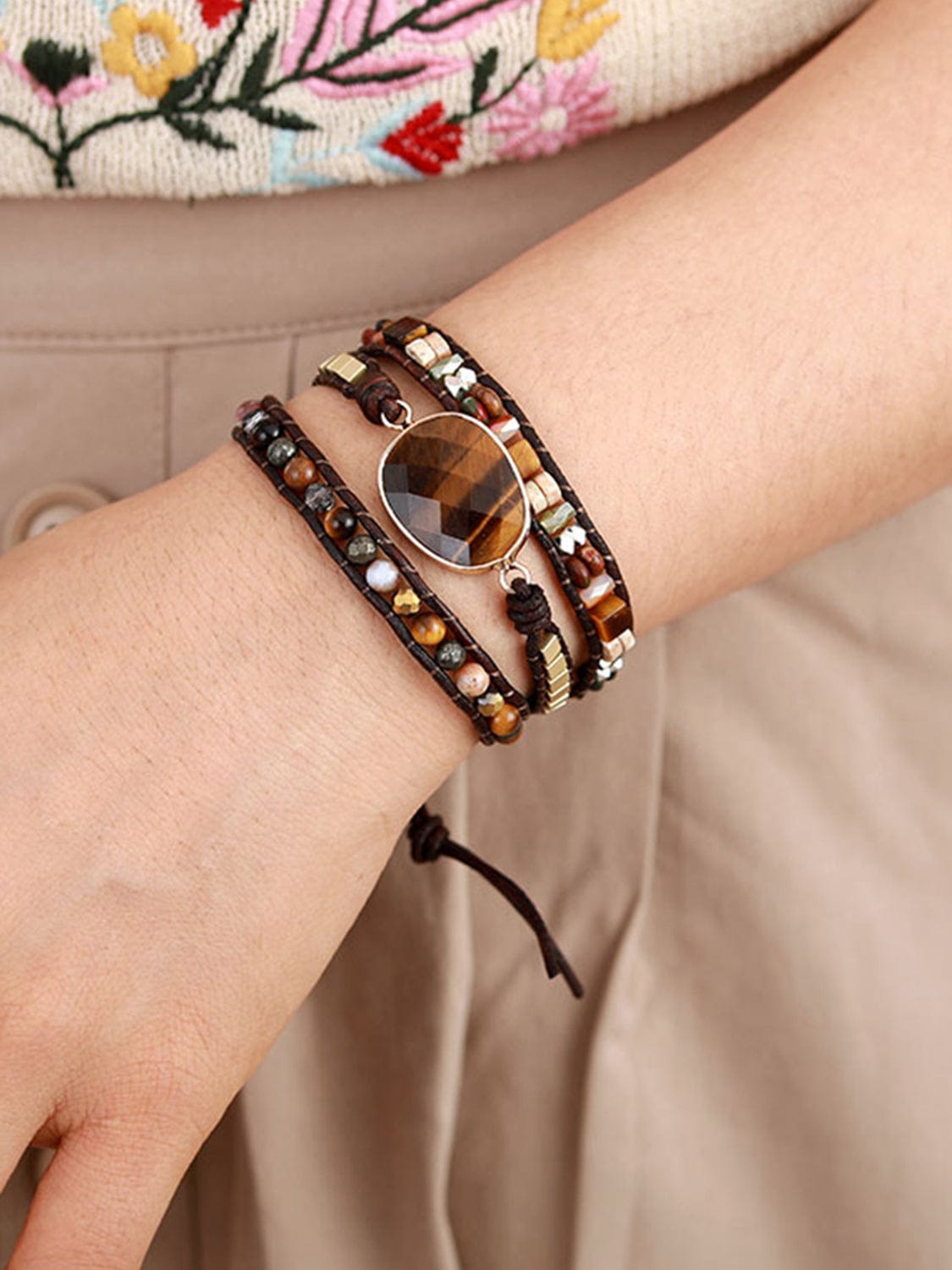 Tan Geometrical Shape Triple-Layer Bracelet