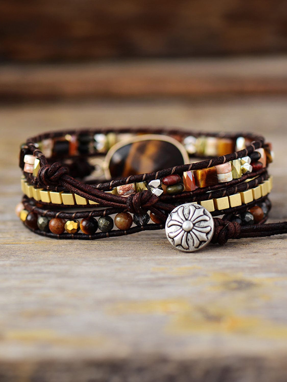 Rosy Brown Geometrical Shape Triple-Layer Bracelet