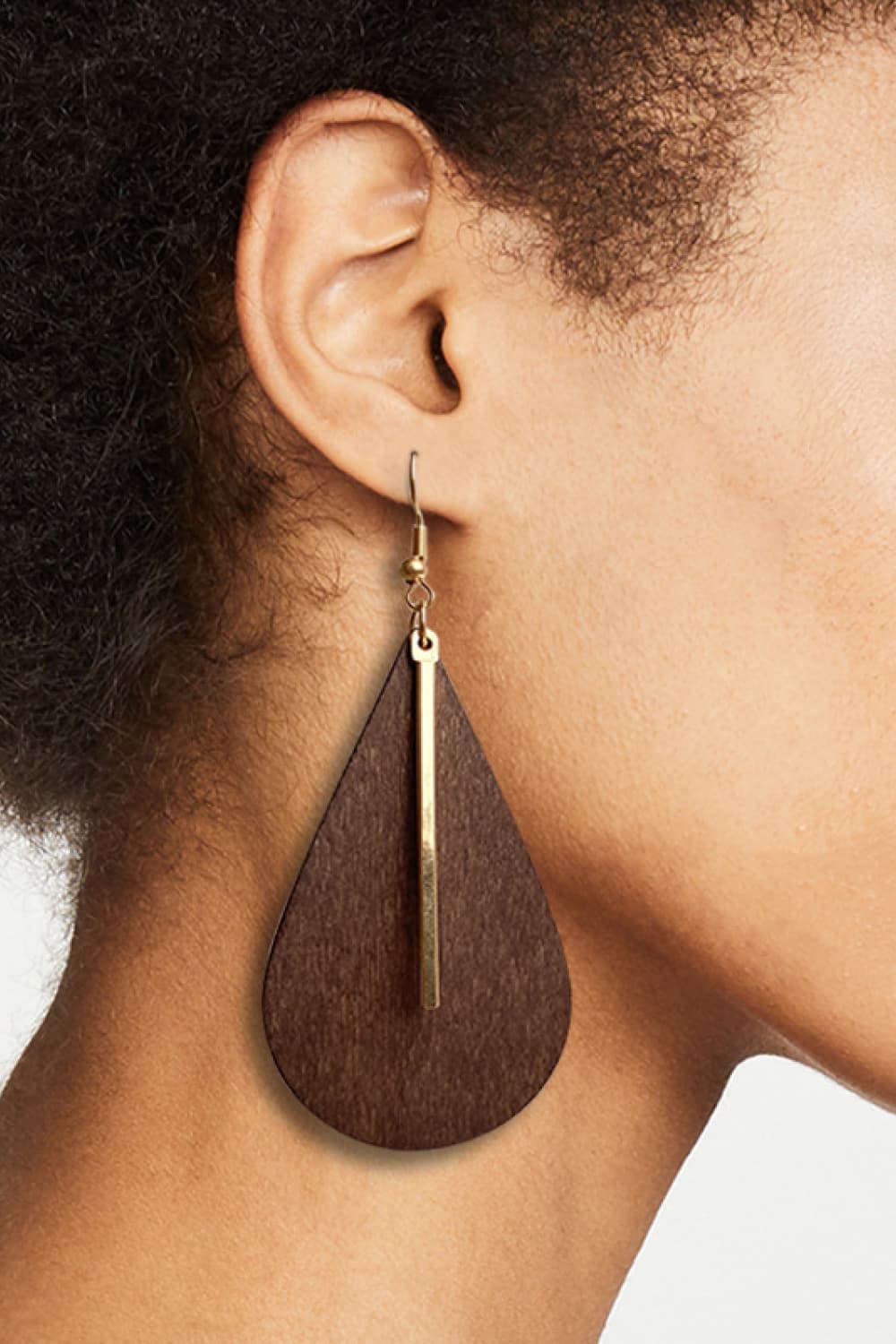 Tan Geometrical Shape Wooden Dangle Earrings