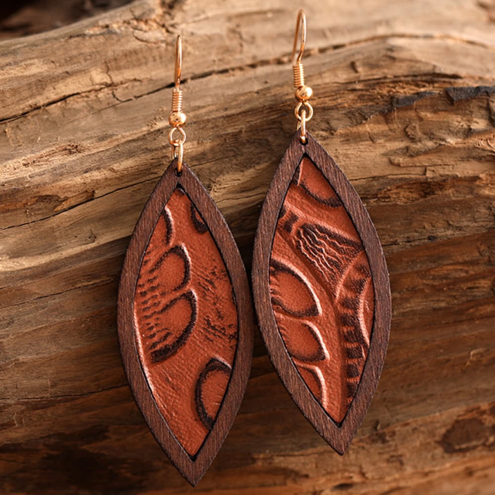 Saddle Brown Geometrical Shape Wooden Dangle Earrings