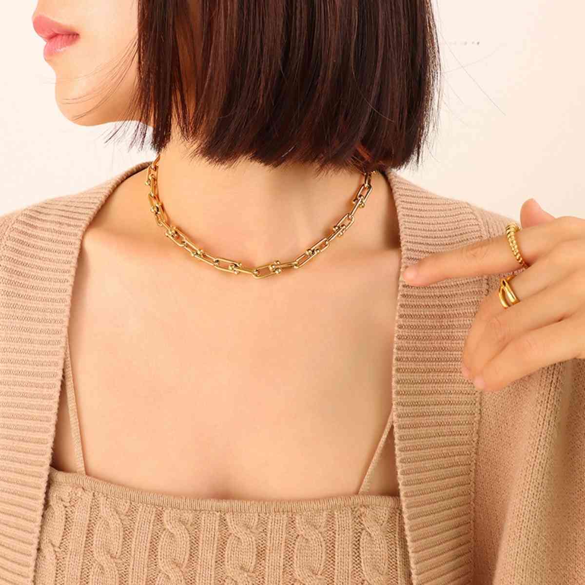 Tan Chunky Chain Titanium Steel Necklace