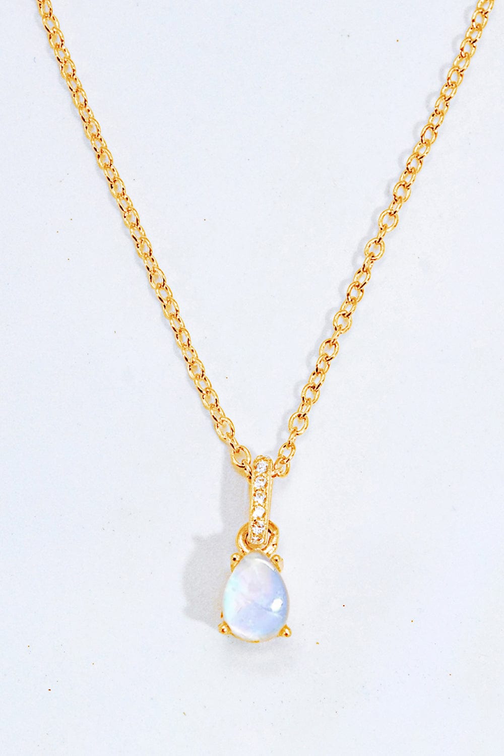 White Smoke Moonstone Teardrop Pendant Necklace