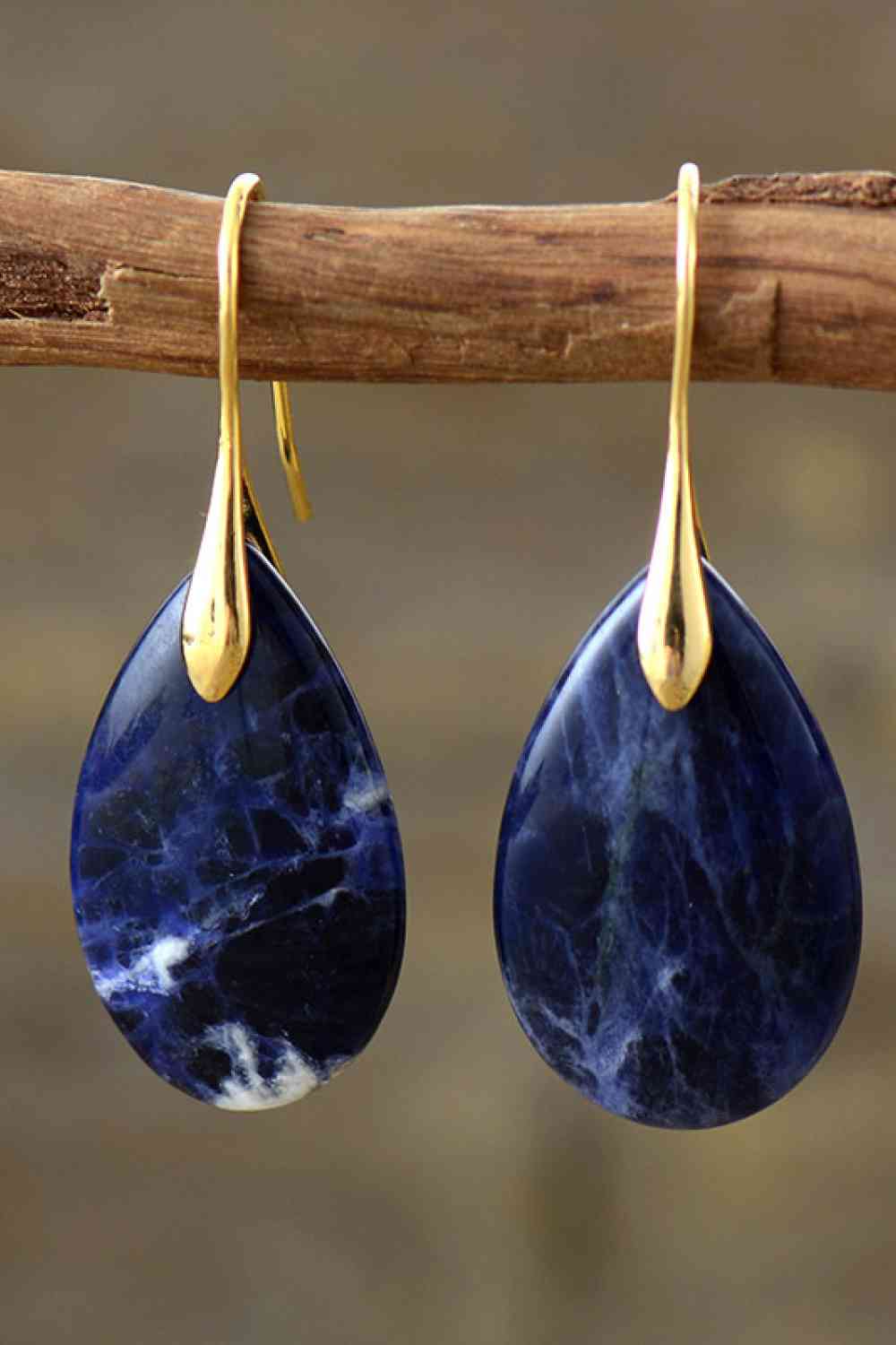 Dim Gray Natural Stone Teardrop Earrings