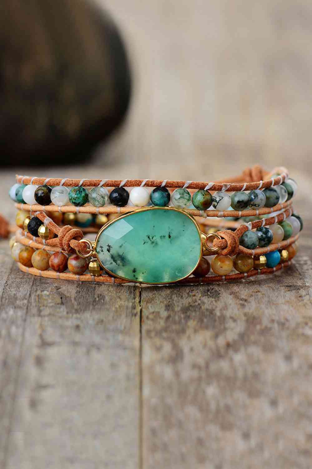 Rosy Brown Natural Stone & Agate Layered Bracelet